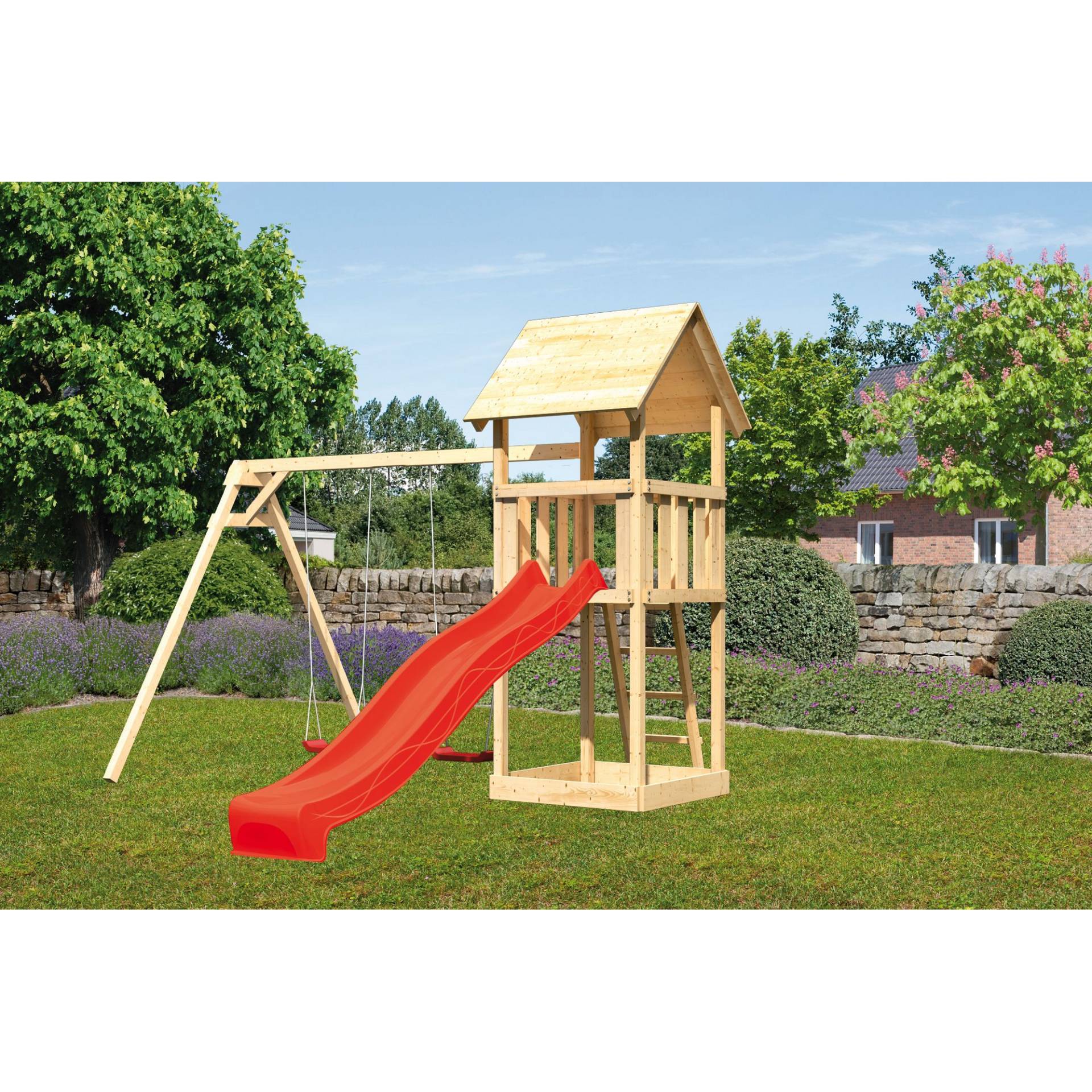 Akubi Kinderspielturm 'Lotti' Satteldach Doppelschaukel Rutsche rot Akubi Kinderspielturm 'Lotti' Satteldach Doppelschaukel Rutsche rot von Akubi