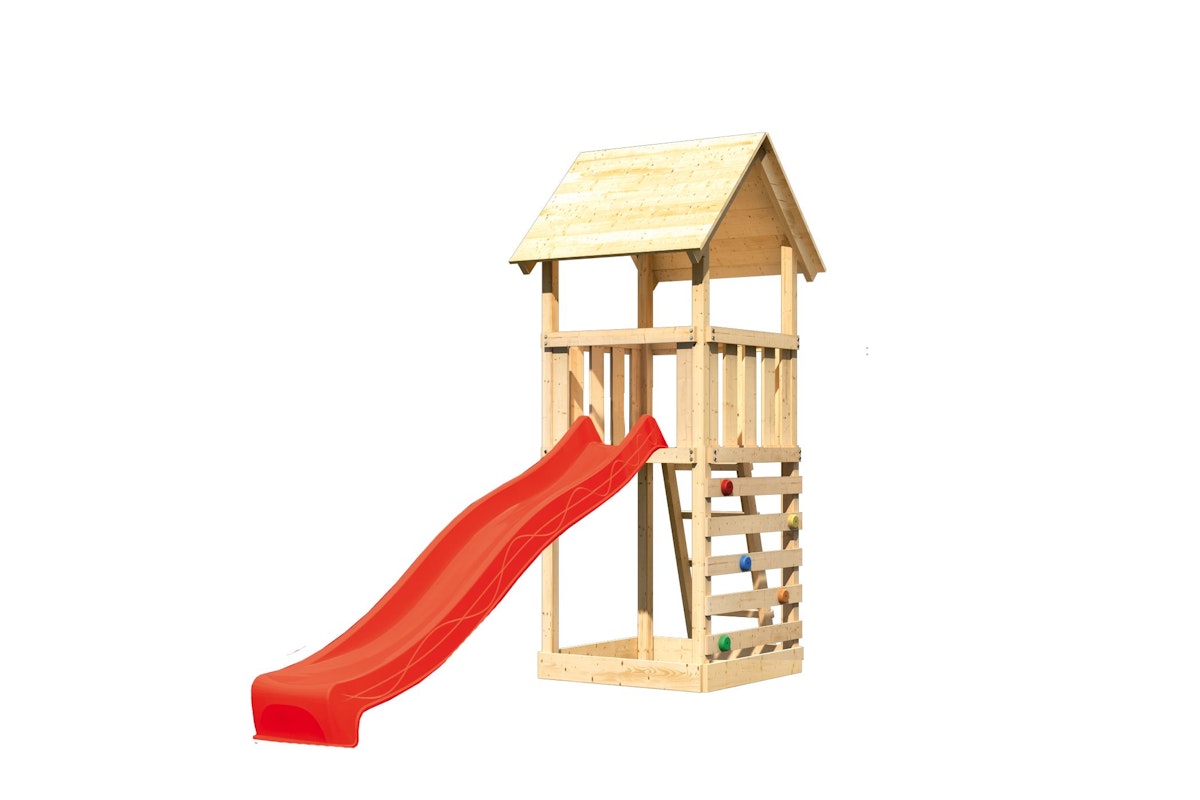 Akubi Kinderspielturm Lotti inkl. Kletterwand und Rutsche rot von Karibu