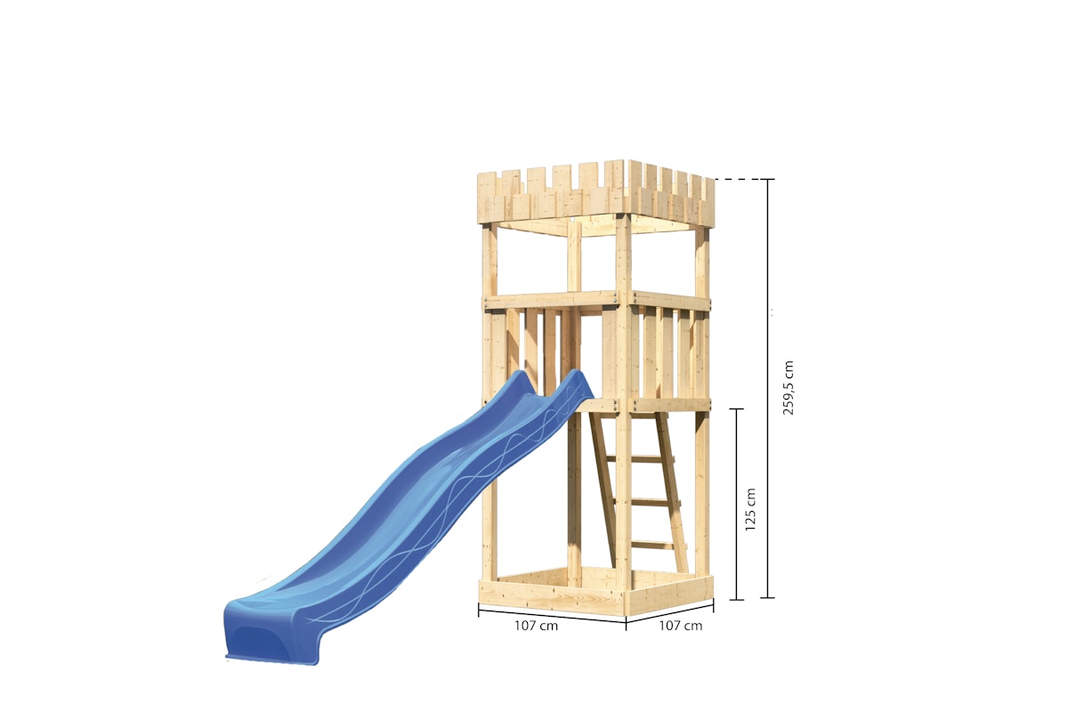 Akubi Kinderspielturm Ritterburg Löwenherz inkl. Wellenrutsche blau inkl. gratis Akubi Farbsystem & Kuscheltier von Karibu