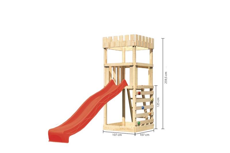 Akubi Kinderspielturm Ritterburg Löwenherz inkl. Wellenrutsche und Kletterwand rot von Karibu