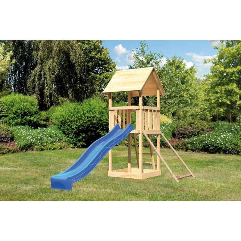 Karibu Spielturm Lotti mit Satteldach, Netzrampe & Rutsche Blau Karibu Spielturm Lotti mit Satteldach, Netzrampe & Rutsche Blau von Karibu