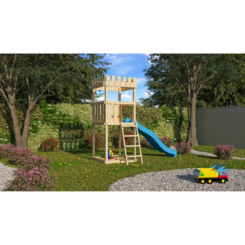 Akubi Spielturm 'Ritterburg Löwenherz' Rutsche blau, 107 x 107 x 259,5 cm von Akubi