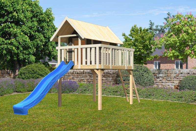 Akubi Steltzenhaus Fidel mit Satteldach inkl. Wellenrutsche terragrau blau von Karibu