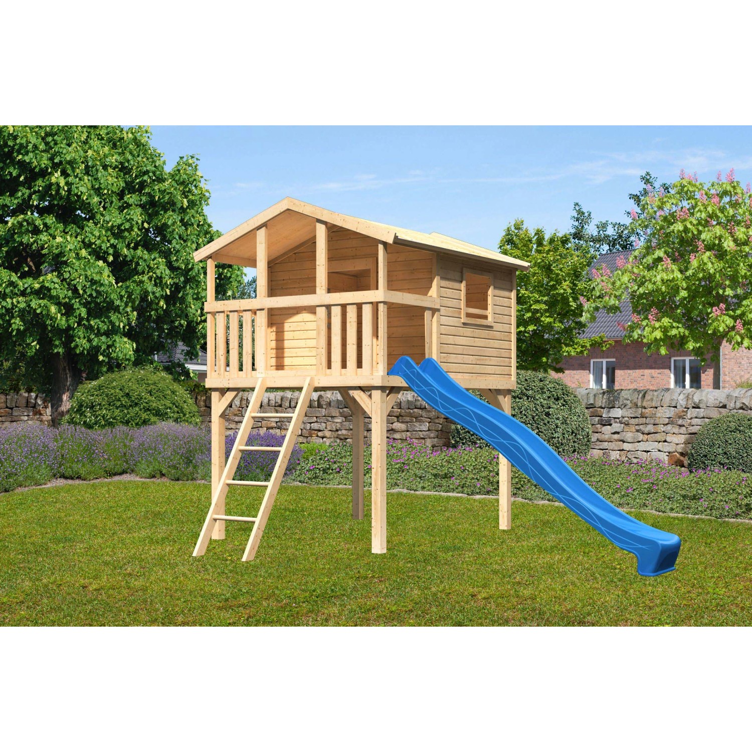 Karibu Stelzenhaus Benjamin Naturbelassen mit Holzleiter & Rutsche Blau Karibu Stelzenhaus Benjamin Naturbelassen mit Holzleiter & Rutsche Blau von Karibu