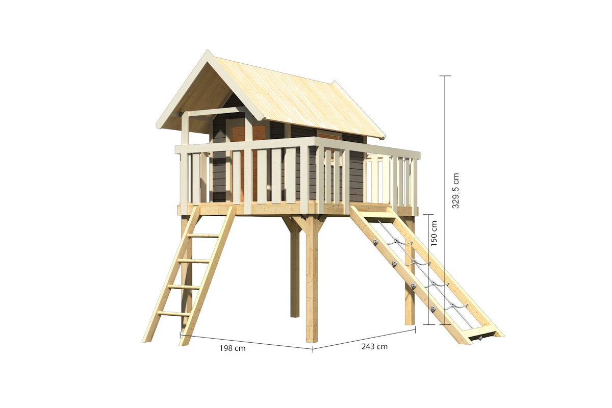 Akubi Stelzenhaus Fidel mit Satteldach inkl. Netzrampe terragrau inkl. gratis Akubi Farbsystem & Kuscheltier von Akubi