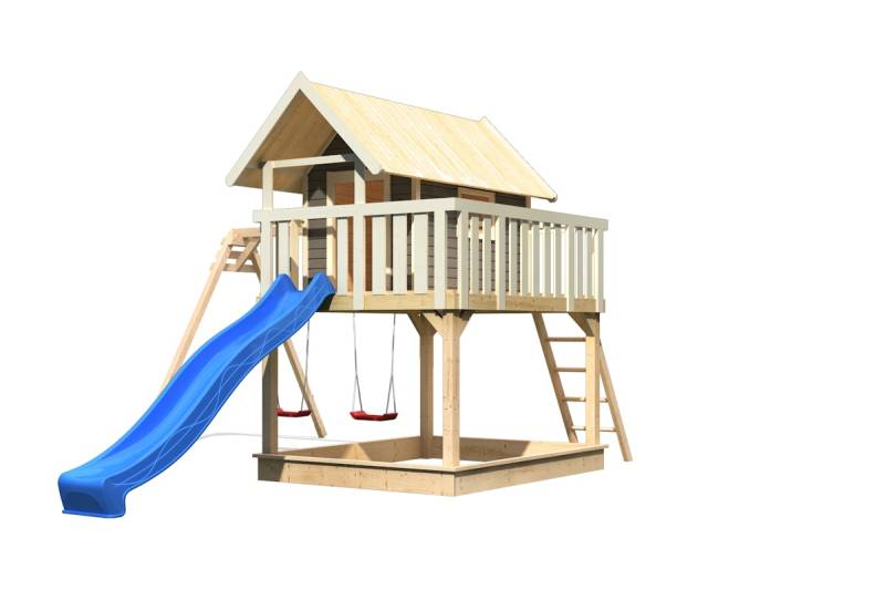 Akubi Stelzenhaus Fidel mit Satteldach inkl. Wellenrutsche und Doppelschaukelanbau terragrau Blau Akubi Stelzenhaus Fidel mit Satteldach inkl. Wellenrutsche und Doppelschaukelanbau terragrau Blau von Karibu