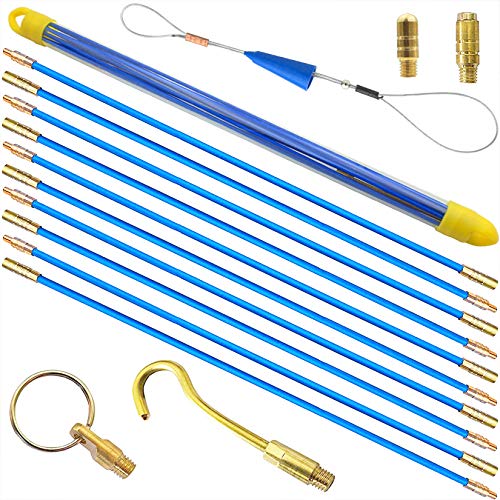 Akuoly Einziehband Kabel-Einziehstangensatz 5,8 Meter Einziehdraht Einziehspirale mit Führungsfeder Einziehhilfen zur Kabelverlegung,10 Stück x 58cm, Blau von Akuoly