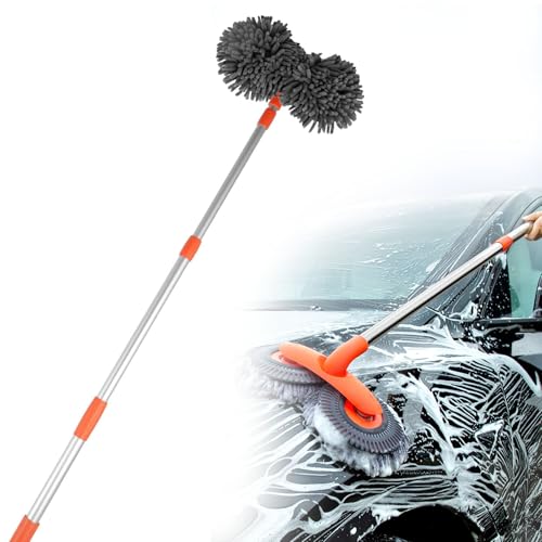 Doppelt-Autowaschbürste mit Stiel, 360° Waschbürste Auto mit Teleskopstiel, Abnehmbar-Mikrofaser Chenille Autowaschmopp, Multifunktionale Reinigungsbürste für Trucks Wohnwagen Wohnmobil Doppelt-Autowaschbürste mit Stiel, 360° Waschbürste Auto mit Teleskopstiel, Abnehmbar-Mikrofaser Chenille Autowaschmopp, Multifunktionale Reinigungsbürste für Trucks Wohnwagen Wohnmobil von Akuops