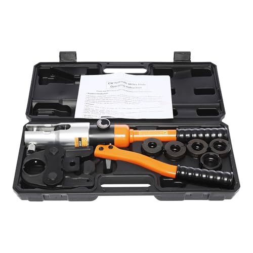 10T Hydraulisch Crimpzange mit 360°-SchwenkZangenkopf, Hydraulisch Presszange Typ V/M Hydraulisches Presswerkzeug Set für PEX-Rohre PB-Rohre Kupferrohre (Typ M) von Akuoyiexemye