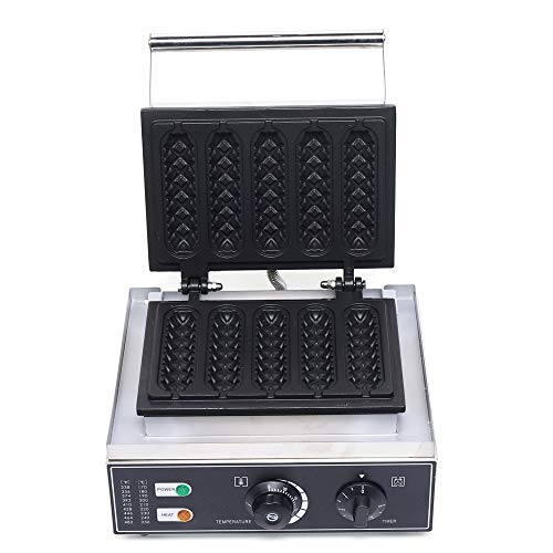 1500W Kommerzielle Hot-Dog-Waffelmaschine 5 Stück, Elektrischer Waffeleisen mit Antihaftbeschichtung 50-300 ℃ Einstellbare Temperatur und Zeit von Akuoyiexemye