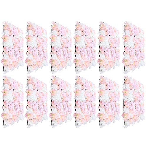 Akuoyiexemye 12 Stücke Künstliche Blumenwand Panel 60×40cm, DIY Seidenblumen Kunstblumen Wanddekorationskulisse für Hochzeit Dekor Party Hintergrund (Hellrosa+Weiß Rose) von Akuoyiexemye