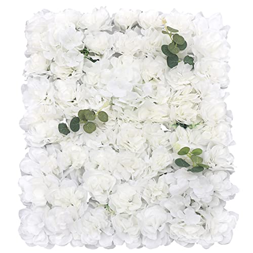 Akuoyiexemye 12-Stücke Künstliche Blumenwand Panel 60×40cm, DIY Seidenblumen Kunstblumen für Hochzeit Dekor Party Hintergrund, Weiß Dalia+Hortensie+Blatt von Akuoyiexemye