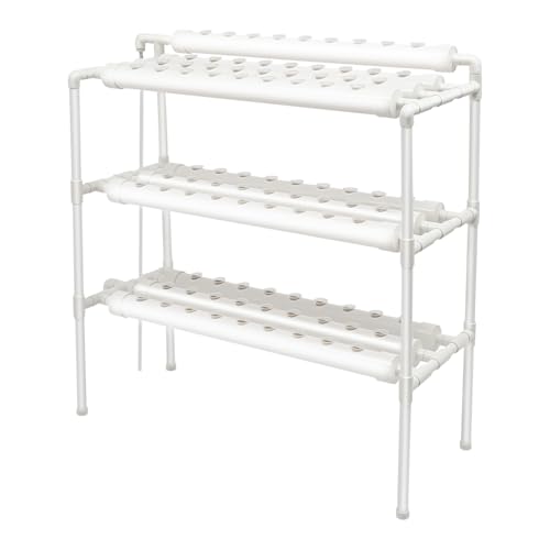 Akuoyiexemye 3 Layers Hydroponic Grow Kit mit 90/108 Pflanzstellen mit Wasserpumpe, PVC Erdlose Pflanzenanbau-Systeme Hydroponische Anzuchtsets für Den Anbau Von Gemüse Und Obst (108 Pflanzstellen) von Akuoyiexemye