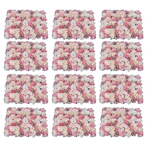 Akuoyiexemye 6/12-Stücke Künstliche Blumenwand Panel 60×40cm, DIY Seidenblumen Kunstblumen Dahlie+Rose+Hortensie für Hochzeit Dekor Party Hintergrund (12) von Akuoyiexemye