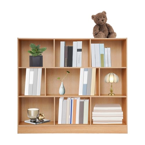 Akuoyiexemye Bücherregal Stehend mit 9 Fächern, 120×23×100cm Würfelregal Stabil mit Bohrvorbereitung, Standregal für Wohnzimmer Schlafzimmer Büro (Hell) von Akuoyiexemye