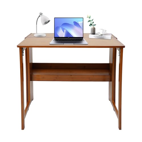 Akuoyiexemye Kleiner Klapptisch, Holz Faltbarer Kompaktschreibtisch Heimbüro-Klapptisch mit Stauraum, Einfach zu Verstauen, 32,68 * 21,26 Zoll (Dunkle Holzfarbe) von Akuoyiexemye