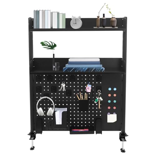 Akuoyiexemye Schreibtisch-Bücherregal 2 Ebenen Klemmregal 80×12,5×95cm Clip-on-Schreibtisch-Organisator, Klemmbare Pegboard Keine Bohrung von Akuoyiexemye
