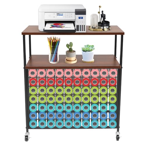 Bastelwagen Kompatibel mit Cricut-Maschinen, Vinylrollenhalter mit 4 Universalräder & 70 Roste, Rollbarer Aufbewahrungswagen für DIY Organizer und Aufbewahrung (Schwarz) von Akuoyiexemye
