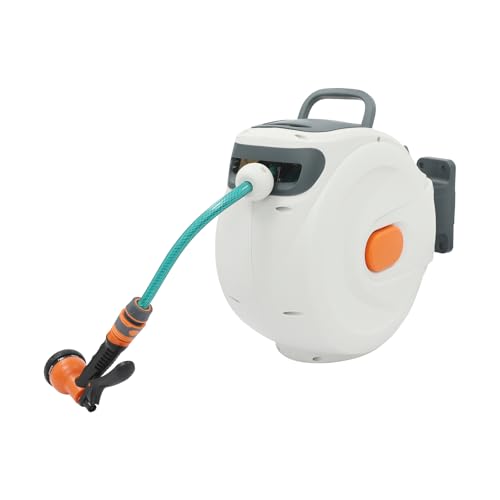 Gartenschlauchaufroller mit Einstellbarem Ventil, Gartenschlauchaufroller mit 20 m Ausziehbarem Schlauch, Automatischer Einziehbarer Wasserschlauch, Sechs Verschiedene Sprühmuster von Akuoyiexemye
