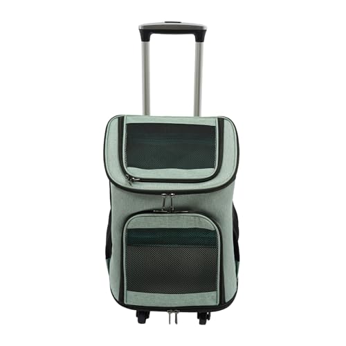 Haustier Rucksack, Klappbarer Haustier Rolling Träger mit Rädern, Hunderucksack Katzenrucksack mit Trolley 2 in 1bis 9 kg, Atmungsaktiv, Transparent für Hunde und Katzen (Grün) von Akuoyiexemye