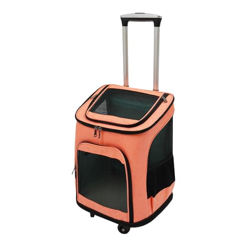 Haustier Rucksack, Klappbarer Haustier Rolling Träger mit Rädern, Hunderucksack Katzenrucksack mit Trolley 2 in 1bis 9 kg, Atmungsaktiv, Transparent für Hunde und Katzen (Orange) von Akuoyiexemye