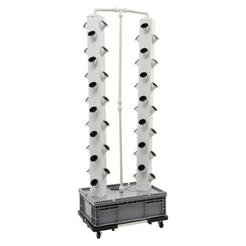Hydrokultur-Turm Vertical Grow Kit mit 2 Separate Pflanzgestelle & 56 Pflanzplätzen, Erdlose Pflanzenanbau-Systeme mit Pumpe, Hydroponisches Anbausystem für Balkonen Garten Kräuter Obst Gemüse von Akuoyiexemye