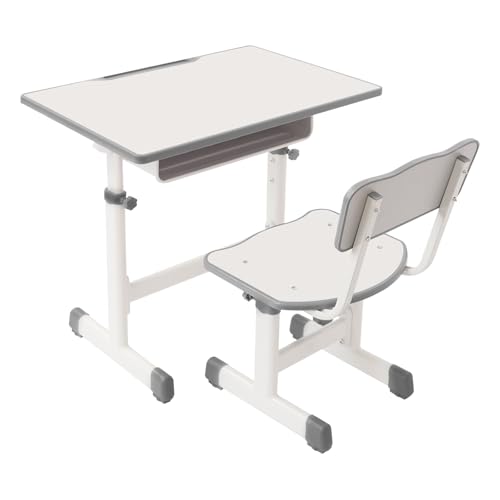 Kinderschreibtisch Stuhl Höhenverstellbar, Verstellbarer Schreibtisch und Stuhl, Schreibtisch-Set für Kinder Schreibtisches von 25,2 bis 29,9, Zoll Arbeitsfläche (27,6*19,7 Zoll) (Milchweiß) von Akuoyiexemye