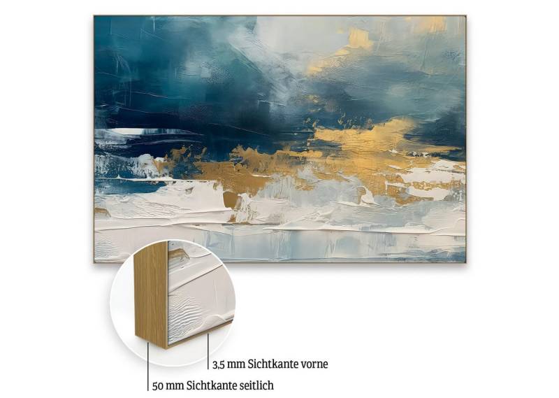 Akustikbild-Manufaktur Bild mit Rahmen „Blau mit Gold“ – modernes Akustikbild mit Schallschutz, Schallschutzbild mit sehr guten Schallabsorptions-Eigenschaften von Akustikbild-Manufaktur