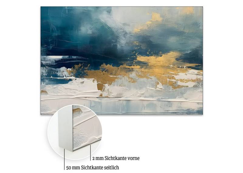 Akustikbild-Manufaktur Bild mit Rahmen „Blau mit Gold“ – modernes Akustikbild mit Schallschutz, Schallschutzbild mit sehr guten Schallabsorptions-Eigenschaften von Akustikbild-Manufaktur