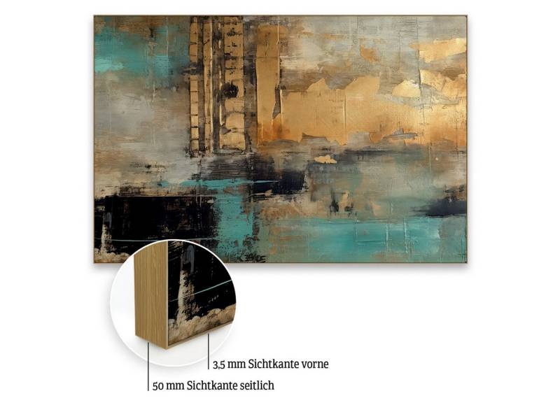 Akustikbild-Manufaktur Bild mit Rahmen Türkis mit Gold I – Akustikbild mit Schallschutzfunktion, Schallschutzbild mit sehr guten Schallabsorptions-Eigenschaften von Akustikbild-Manufaktur