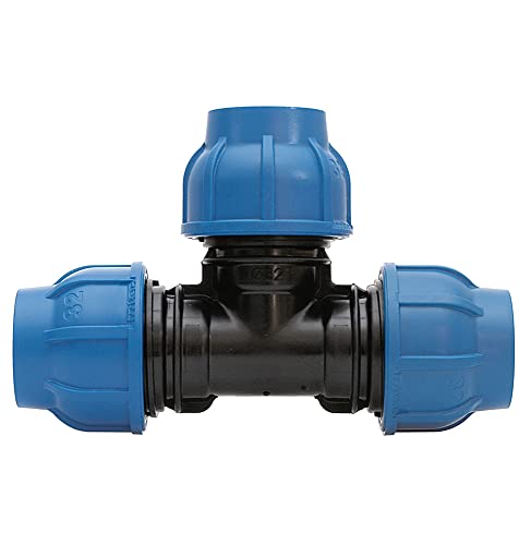 PP-Fitting T-Stück 32mm 90 Grad - PE Rohr - 32x32x32 PE Verschraubung Klemmverbinder PN16, DVGW von AkvoDrip