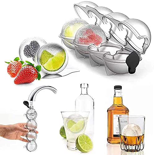 Akwjajas 4 Loch Eiskugelformen, 4 Loch Eiskugelform mit Deckel Ice Ball Cube Moulds Eiswürfelformen Kugel Für Family, für Bier Cocktails Whisky Party und Bars, Leicht Entformbare Eiswürfel von Akwjajas