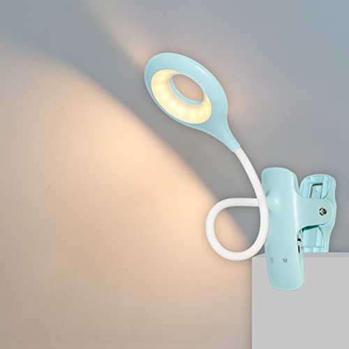 Akynite 3W Leselampe Blau mit akku, USB Aufladbare, 28 LED Bettlampe Klein ohne Kabel, Schreibtischlampe Touch Klemmbar, 3 Farbwechsel und 3 Helligkeit, Tragbare LED Klemme Buchlampe Stilllampe von Akynite