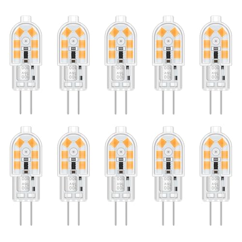 Akynite Einbaustrahler G4 LED 12V 2W AC/DC Warmweiß 3000K, Ersatz für G4 10W 20W Halogenlampe, LED Stiftsockellampe für Dunstabzugshaube Leuchter, nicht dimmbar, 10er-Set von Akynite