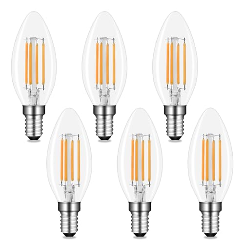 Akynite Glühbirne Kerzenform C35 E14 Warmweiß 2700K, 400LM, AC 230V, E14 4W Filament LED Ersatz E14 40W, E14 Kerze LED Klar Warmweiss für Dekorative Beleuchtung, Nicht Dimmbar, 6er-Set von Akynite