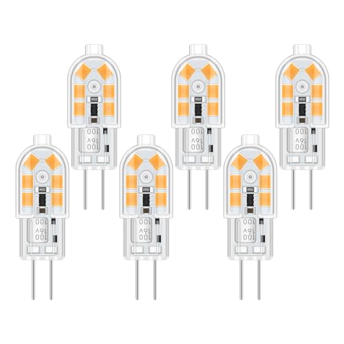 Akynite LED G4 12V Warmweiss 2W für Dunstabzugshaube, 12 SMD, 200LM, Ersatz Halogenstrahler G4 10W 20W, Nicht Dimmbar, Stiftsockellampe 12V AC DC für Einbaustrahler Leuchter, 6er-Set von Akynite