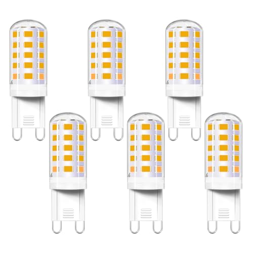 Akynite G9 LED 4W Warmweiß 2700K, 400LM, AC 230V, G9 33W 40W Halogenlampe ersetzt, Stiftsockellampe LED für Spiegelleuchte Kristallleuchter Tischlampe, Nicht Dimmbar, 6er-Set von Akynite