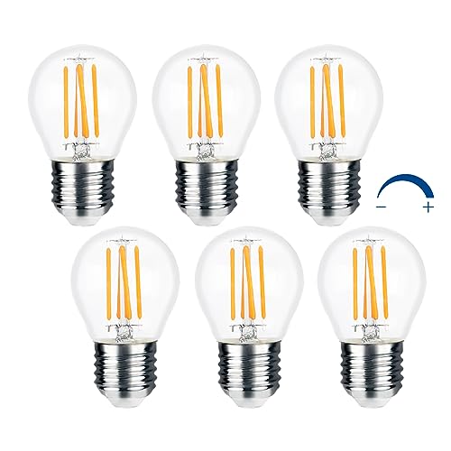 Akynite Glühbirne G45 E27 4W LED Dimmbar Warmweiss 2700K, 400LM, AC 230V 40W Ersatz, Globe LED Filament Tropfen E27 Dimmbar Warmweiß Klar für Dekorative Beleuchtung, 6er-set von Akynite