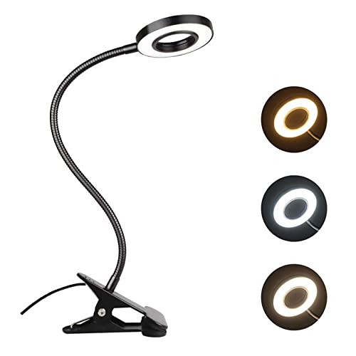 Akynite Bettlampe Klemmleuchte USB, Leselampe Dimmbar mit Schalter, 3 Farbwechsel, 48 LED Klemmlampe mit Schwanenhals und Kabel, Leselampe Bett Klemmbar, Makeup Light, Schwarz von Akynite