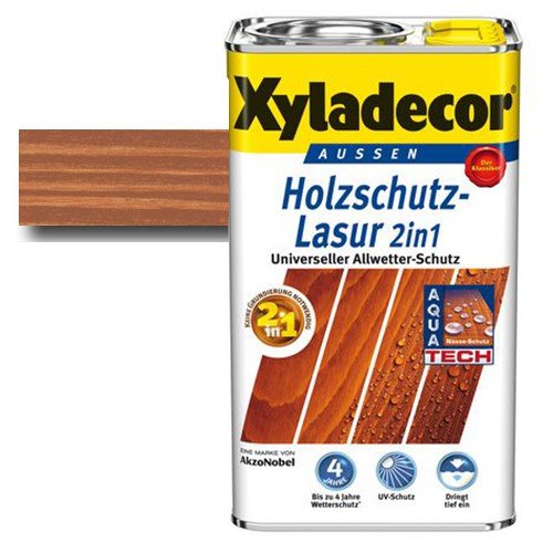 Xyladecor® Holzschutz-Lasur 2 in 1 Mahagoni 2,5 l | mit Aqua Tech - Extra-Schutz gegen Wasser | imprägnieren & schützen von Akzo Nobel