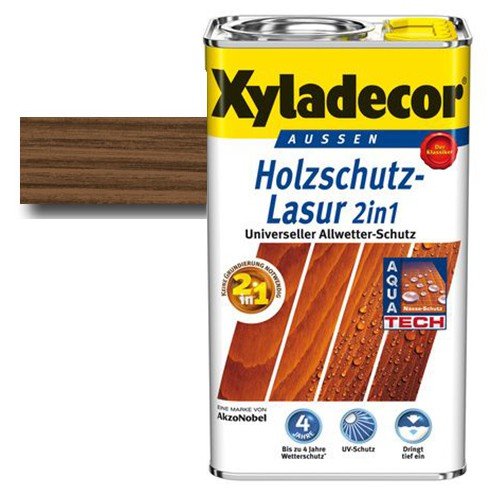 Xyladecor® Holzschutz-Lasur 2 in 1 Nussbaum 2,5 l - Wetterschutz | farbbeständig | Dünnschicht Lasur von Akzo Nobel