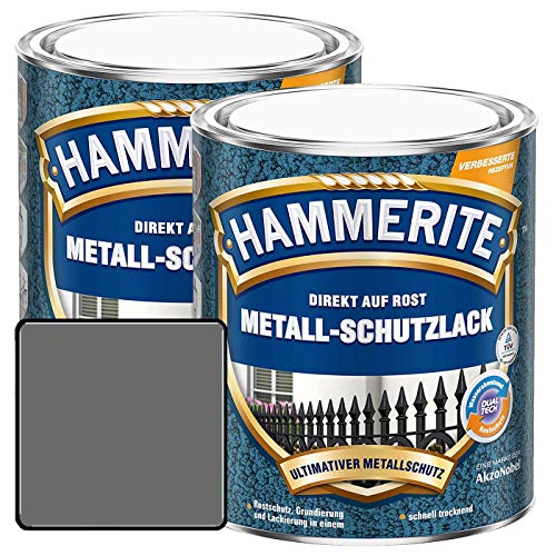 Hammerite Metall Schutzlack Hammerschlag-Effekt Rostschutz dunkelgrau Sparpaket, 2 x 750ml von AkzoNobel-Hammerite