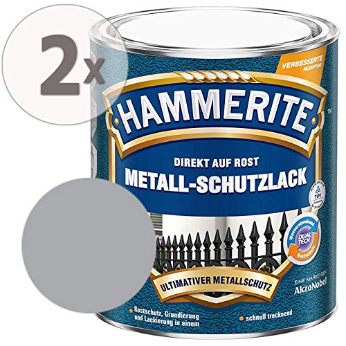 Hammerite Metall-Schutzlack Struktur-Effekt Grundierung Rostschutz silbergrau, 2 x 750 ml von AkzoNobel-Hammerite