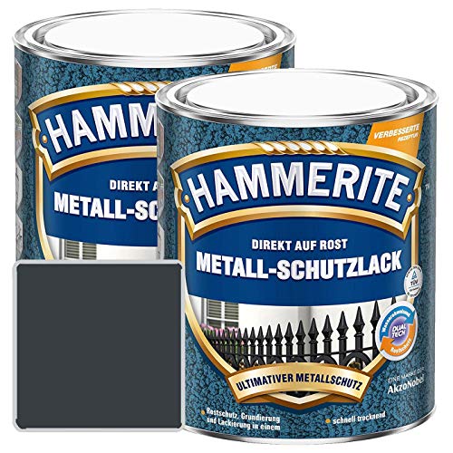 Hammerite Metall-Schutzlack glänzend Grundierung Rostschutz anthrazitgrau Sparpaket, 2 x 750ml von AkzoNobel-Hammerite
