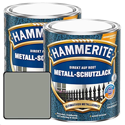 Hammerite Metall-Schutzlack glänzend Grundierung Rostschutz hellgrau Sparpaket, 2 x 750ml von AkzoNobel-Hammerite