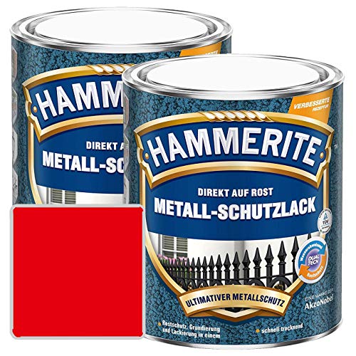 Hammerite Metall-Schutzlack glänzend Grundierung Rostschutz rot Sparpaket, 2 x 750ml von AkzoNobel-Hammerite