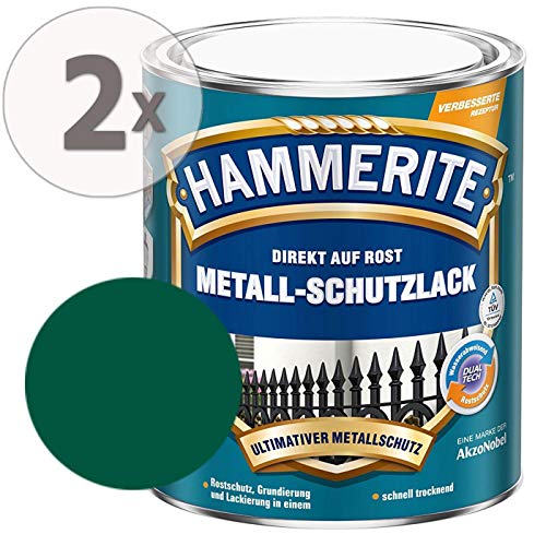 Hammerite Metall-Schutzlack matt Grundierung Rostschutz dunkelgrün Sparpaket, 2 x 750 ml von AkzoNobel-Hammerite