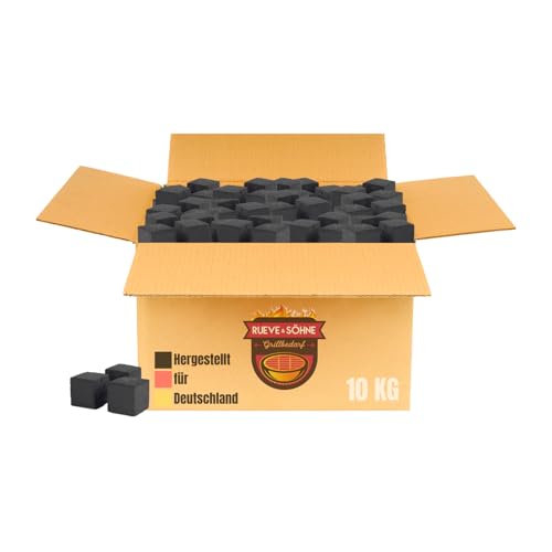 RUEVE&SÖHNE BBQ Grillkohle aus Kokosnussschalen – 10 kg & 20 kg – 26er oder 28er Cubes – Steakhouse Qualität für Grill, Smoker & Dutch Oven (10 kg – 28x28x28mm Briketts) von Al Duchan
