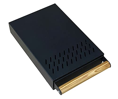 AlTaGru Sudschublade schwarz texturiert mit Olivenholz Griff grösse 20 x 30 x 5,5 cm Edelstahl für Mühlen wie zb. ECM/Ascaso/Rancilio/Rocket Abschlagschublade Knockbox Sudschublade von AlTaGru Coffee Tools