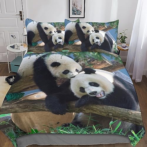 Alacritua Panda Bettwäsche Teilig Mikrofaser Bettbezüge Jungs Kinderbettwäsche Set Mit Reißverschluss Und Kissenbezug Niedlicher Panda 3 Teilig Sets King（220x240cm） von Alacritua